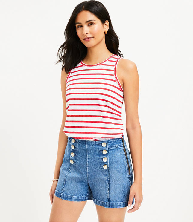 Stripe Linen Blend Racerback Tank Top