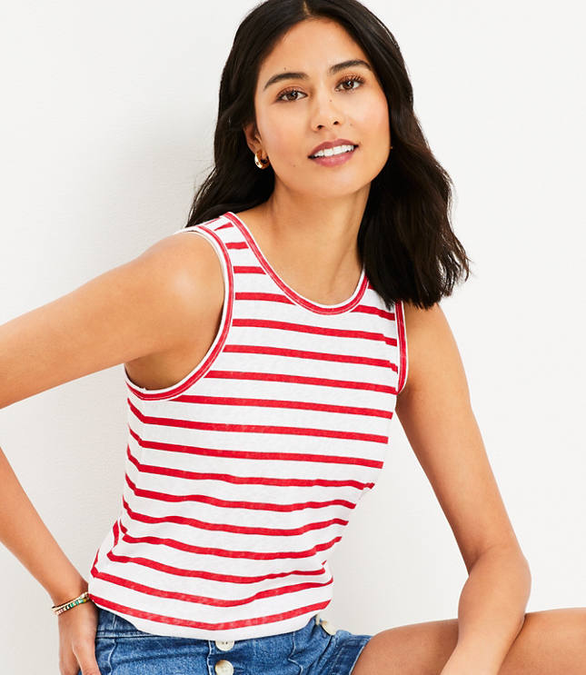 Stripe Linen Blend Racerback Tank Top