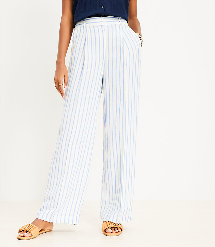 Peyton Trouser Pants in Striped Linen Blend image number 0