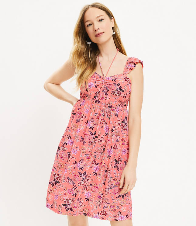 Floral Flutter V-Neck Pocket Dress