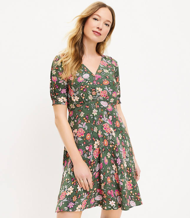 Country Garden Puff Sleeve V-Neck Dress