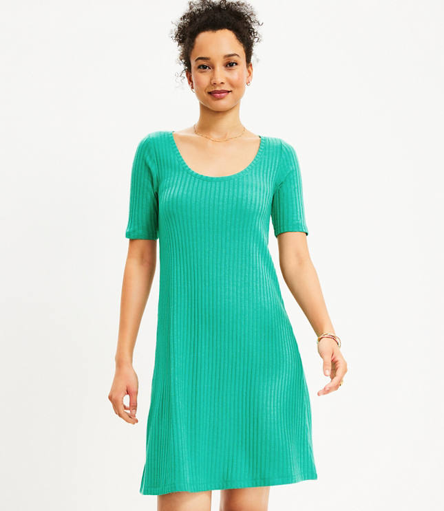 Ribbed Scoop Neck Shift Dress