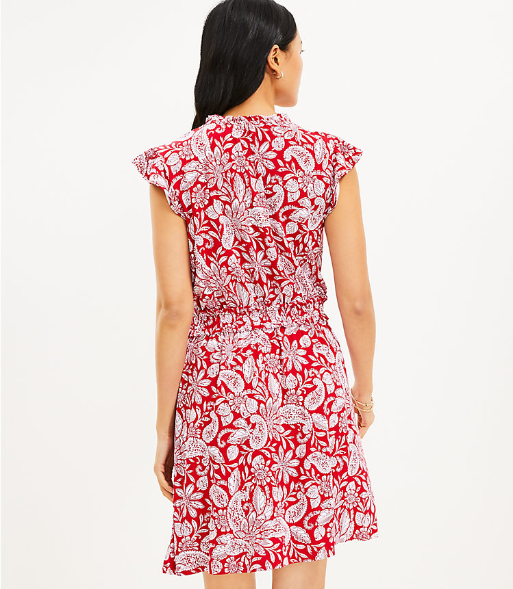 Paisley Ruffle Tie Neck Dress image number null