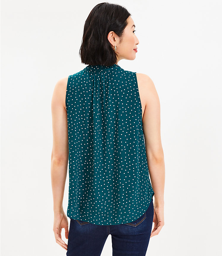 Dotted Ruffle Neck Button Shell