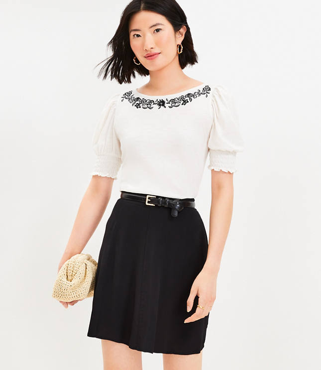 Seamed Belted Cotton Linen Skirt