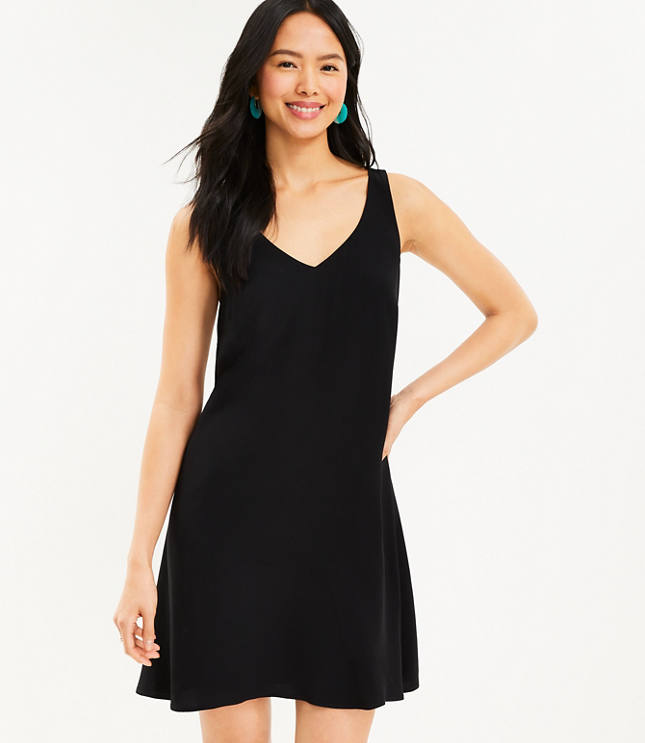 Lace Up Flounce Swing Dress - Black