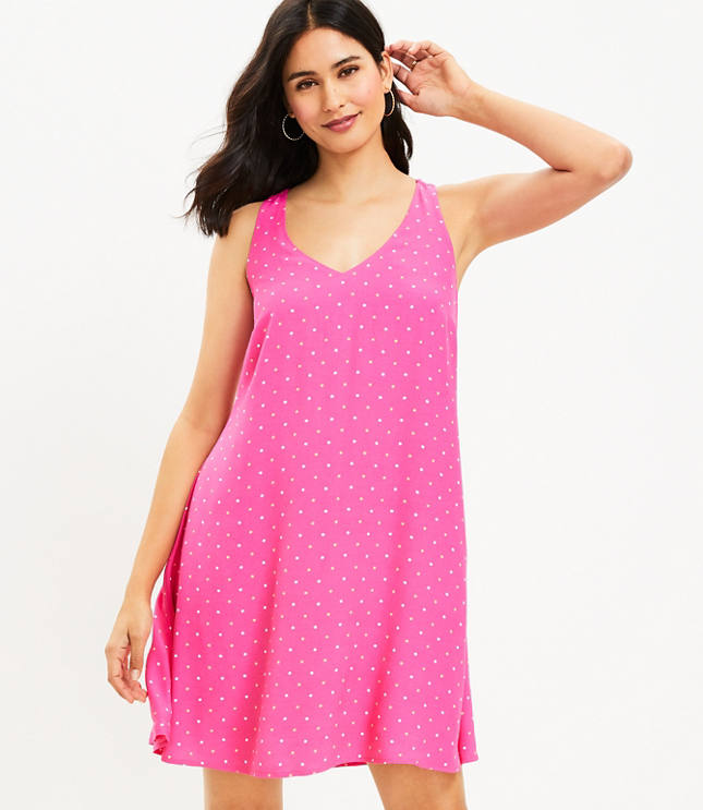 Flutter Sleeve Split Neck Swing Dress - Brilliant Pink