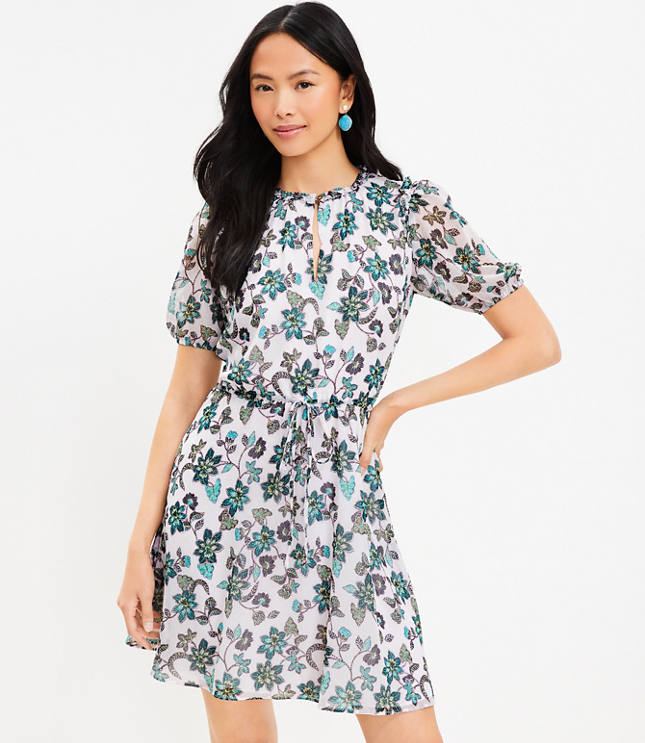 Floral Ruffle Puff Sleeve Dress