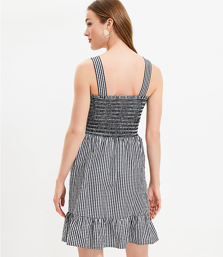 Gingham Smocked Strappy Flounce Dress image number 2