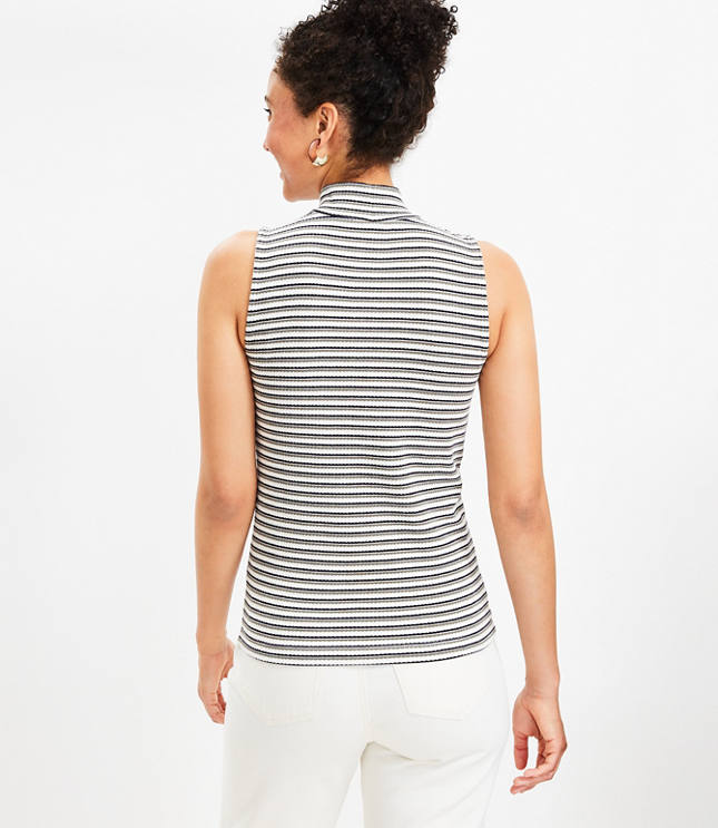 Striped Ribbed Mock Neck Shell