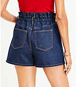 High Rise Paperbag Pull On Denim Shorts in Dark Rinse carousel Product Image 3