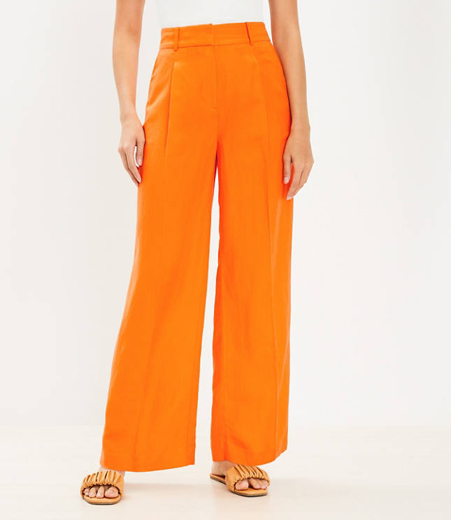 2PC Women Linen Set FAENZA, Trousers and Crop Top, Women Orange