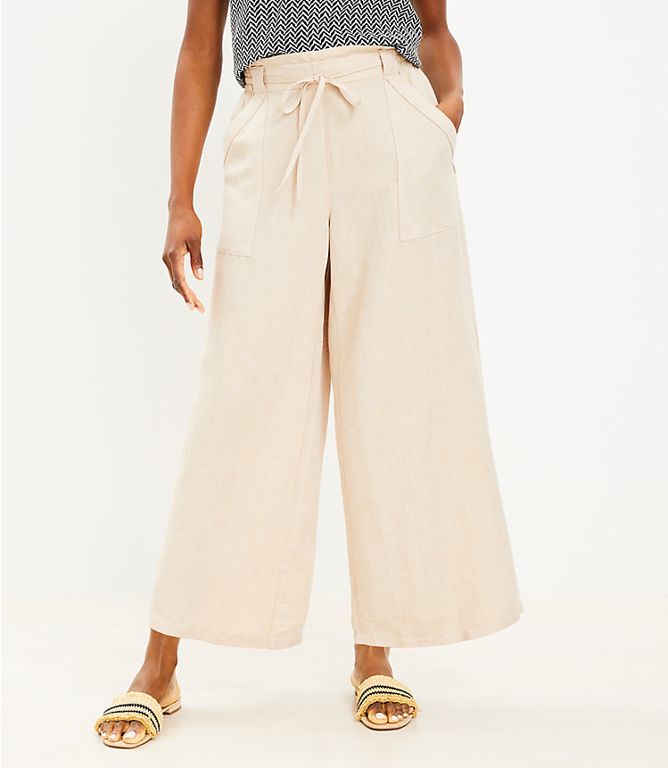 Tall Pull On Linen Blend Wide Leg Pants image number null
