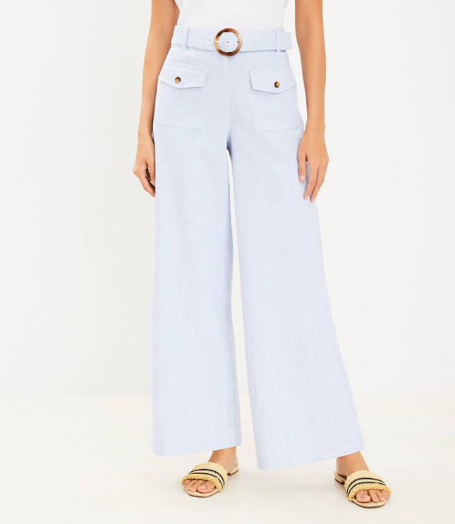 Tall Belted Wide Leg Crop Pants in Herringbone