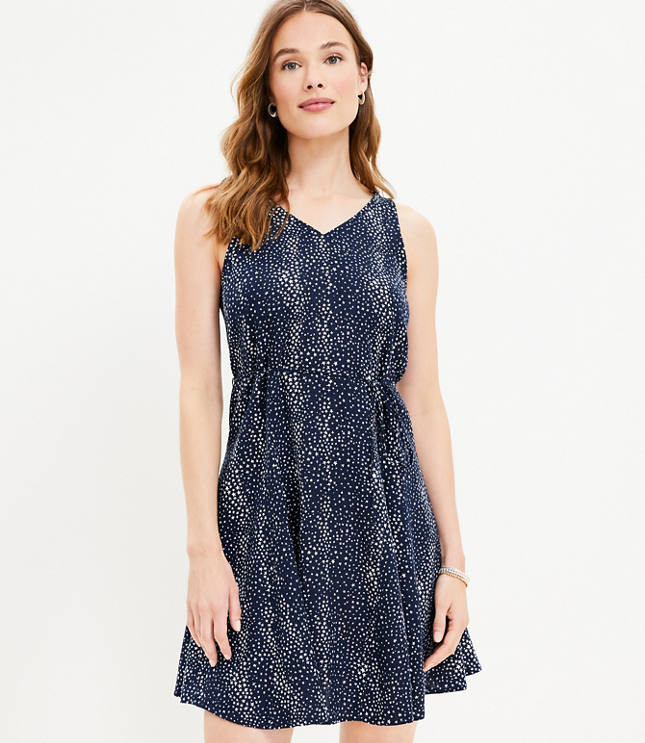 Petite Jacquard Button V-Neck Swing Dress