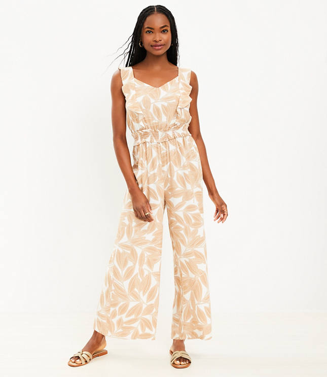 Leafed Smocked Waist Ruffle Jumpsuit