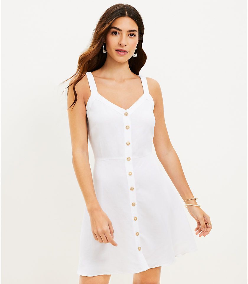 Linen Blend Strappy Button Flare Dress