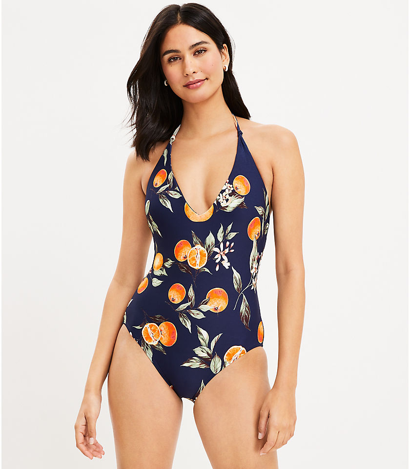 LOFT Beach Orange Harvest Plunge One Piece Swimsuit