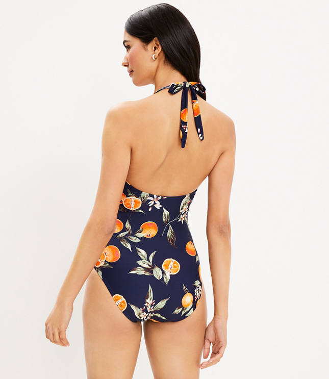 LOFT Beach Orange Harvest Plunge One Piece Swimsuit