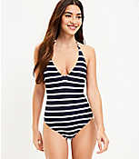 LOFT Beach Striped Plunge One Piece Swimsuit carousel Product Image 1