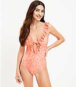 LOFT Beach Floral Ruffle Tie Neck One Piece Swimsuit carousel Product Image 1
