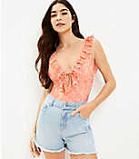 LOFT Beach Floral Ruffle Tie Neck One Piece Swimsuit carousel Product Image 2