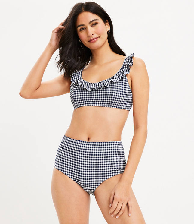 LOFT Beach Striped Seersucker String Bikini Bottom - Paradise Peach