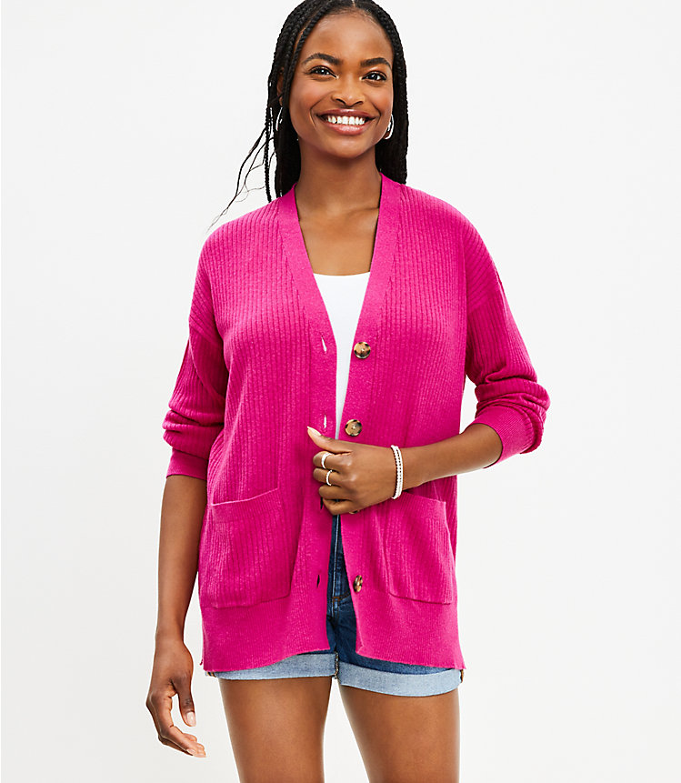 Ribbed Relaxed V-Neck Pocket Cardigan image number null
