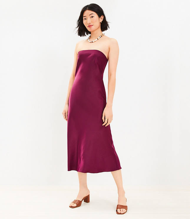 Satin Strapless Midi Dress