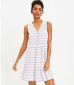 Dotted Stripe Button V-Neck Swing Dress carousel Product Image 1