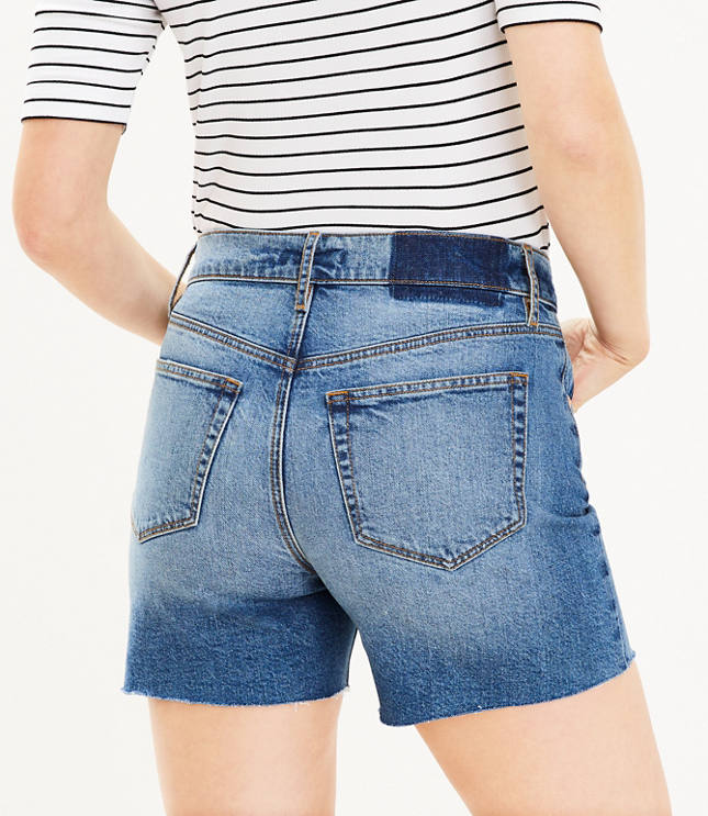 Destructed Girlfriend Denim Shorts in Super Light Indigo Wash