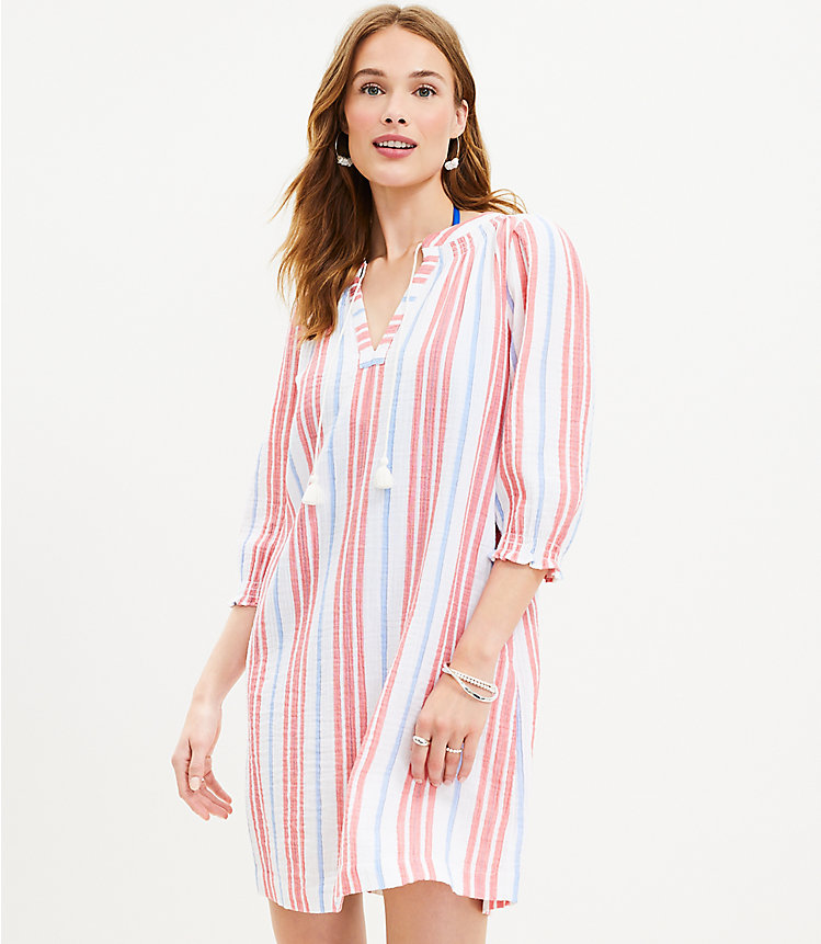 Striped Tie Neck Swimsuit Coverup image number 0