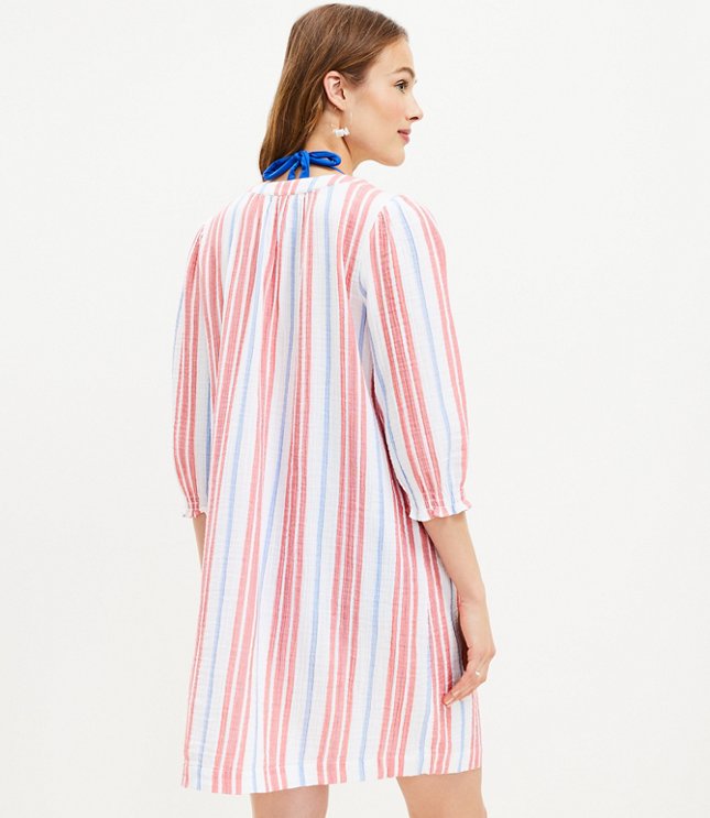Striped Tie Neck Swimsuit Coverup