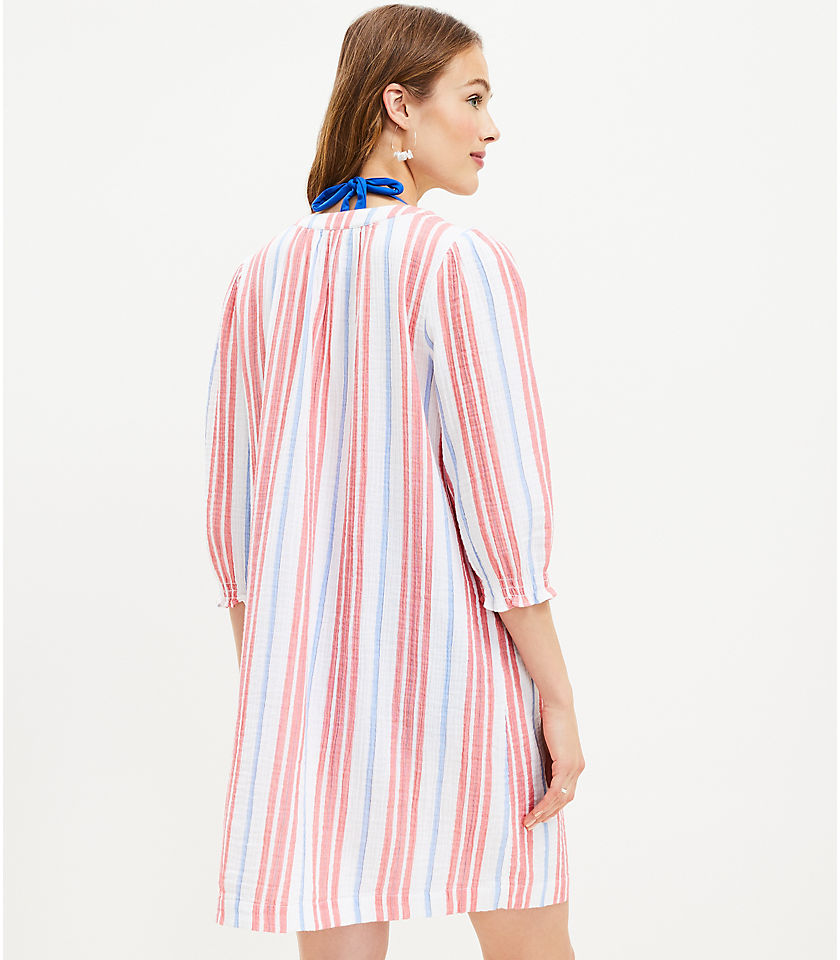 Striped Tie Neck Swimsuit Coverup
