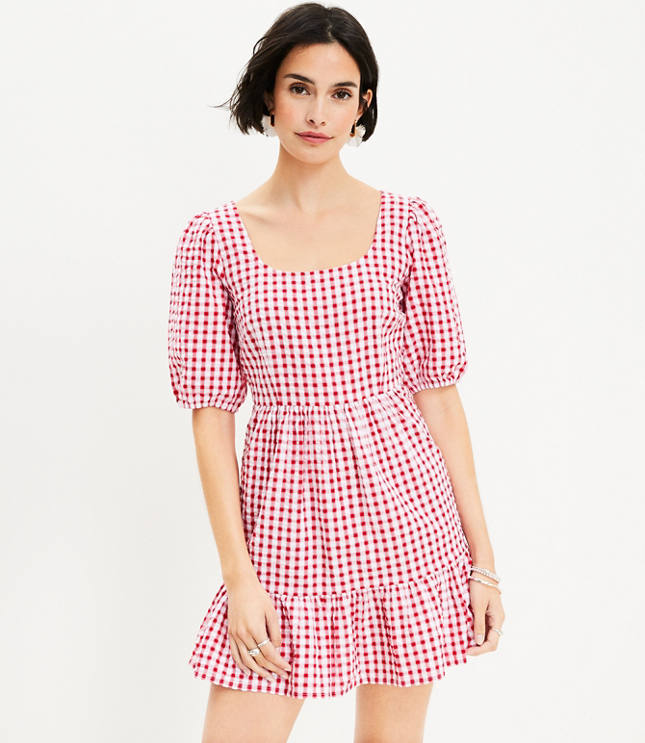 Gingham Smocked Strappy Flounce Dress - Black