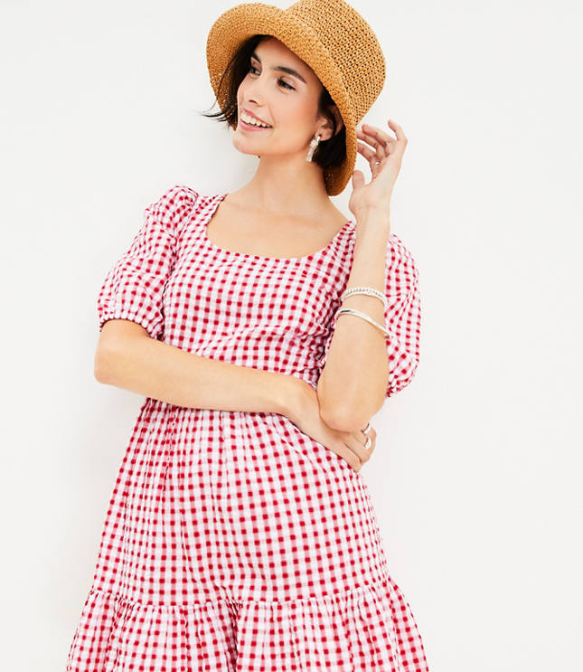 Petite Plaid Flounce Shirtdress - Wild Moss