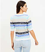 Striped Pointelle Puff Sleeve V-Neck Cardigan Top carousel Product Image 3