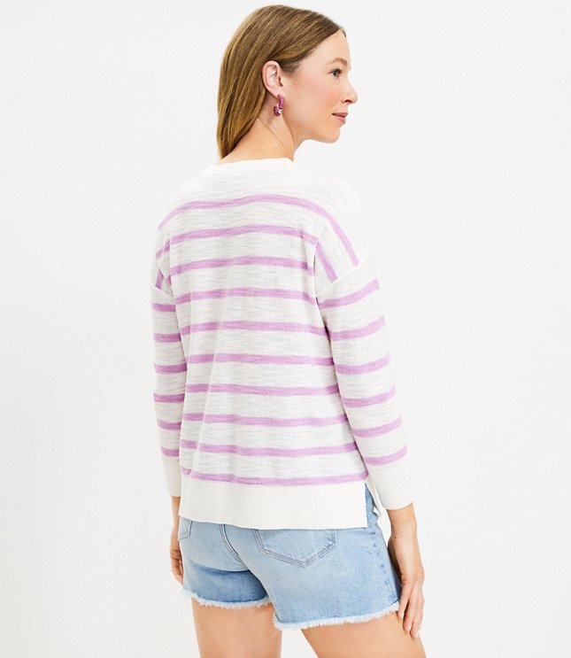 Striped Drop Shoulder Henley Sweater
