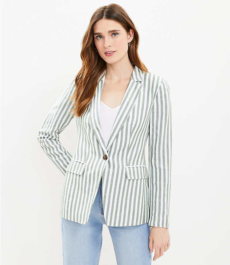Petite Striped Linen Blend Modern Blazer image number 0