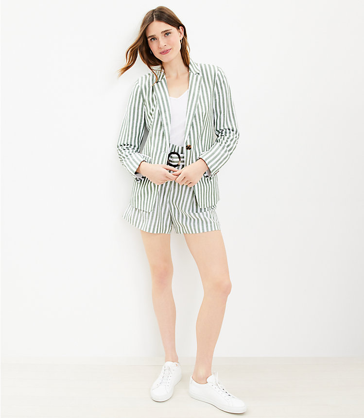 Petite Striped Linen Blend Modern Blazer image number 1