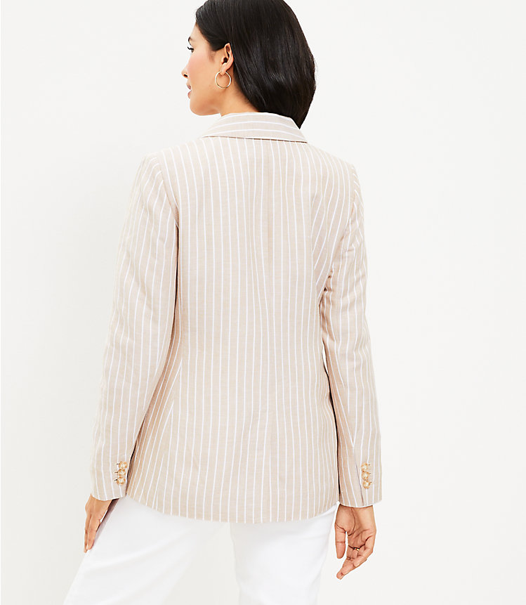 Petite Striped Linen Blend Double Breasted Blazer image number 2
