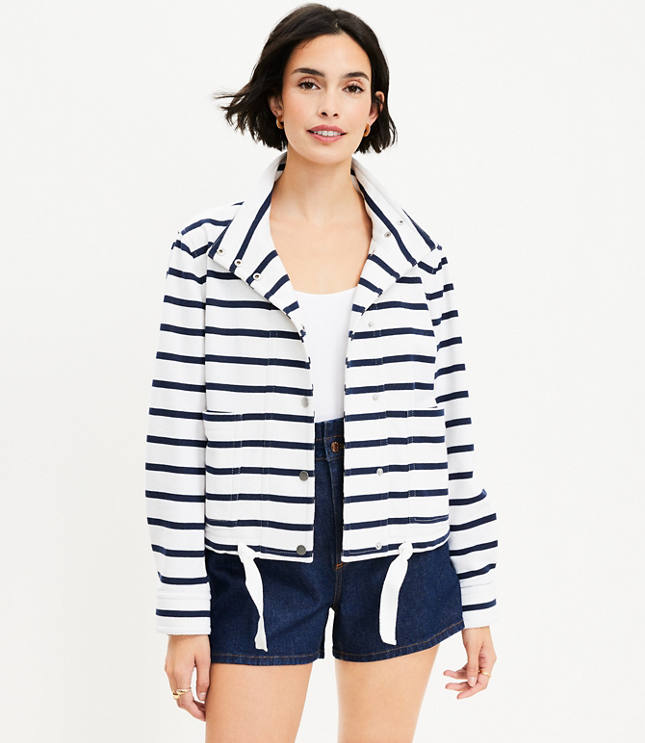 Petite Striped Terry Patch Pocket Jacket