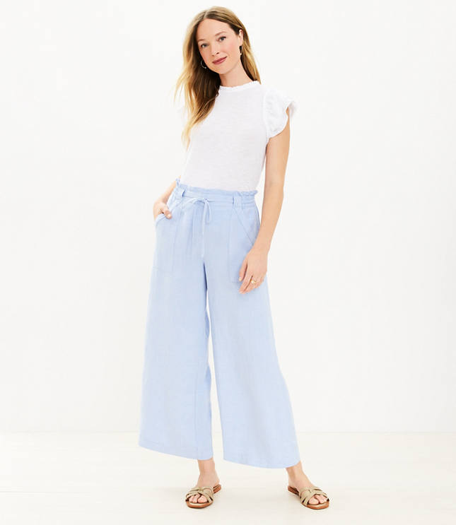 Petite Pull On Linen Blend Wide Leg Pants