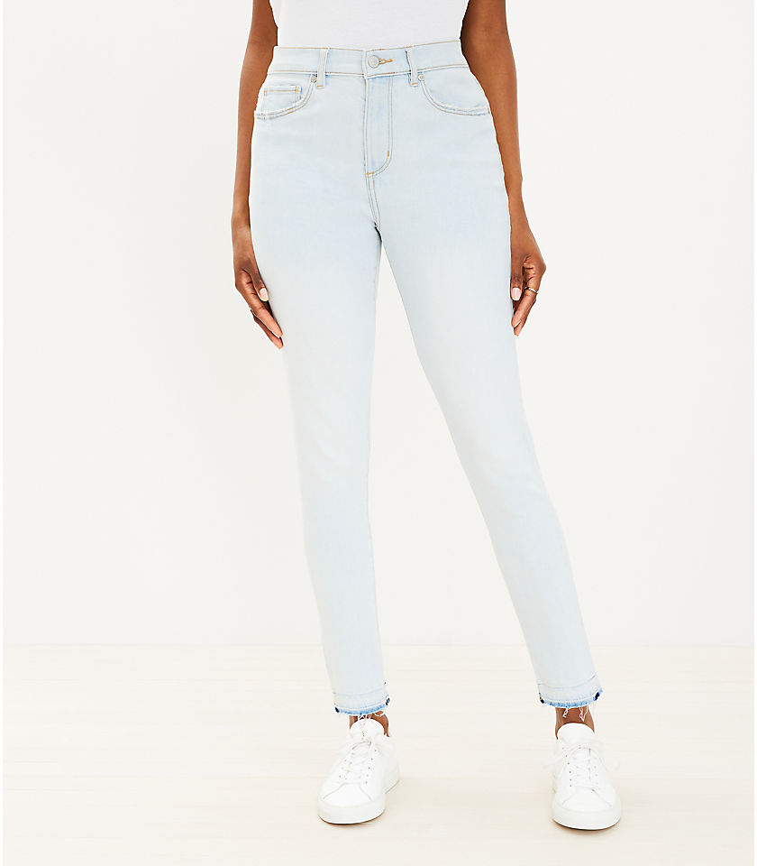 Curvy Unpicked Hem High Rise Skinny Jeans in Soft Washed Blue