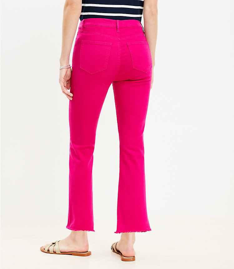 Curvy Frayed High Rise Kick Crop Jeans in Radiant Fuchsia image number null