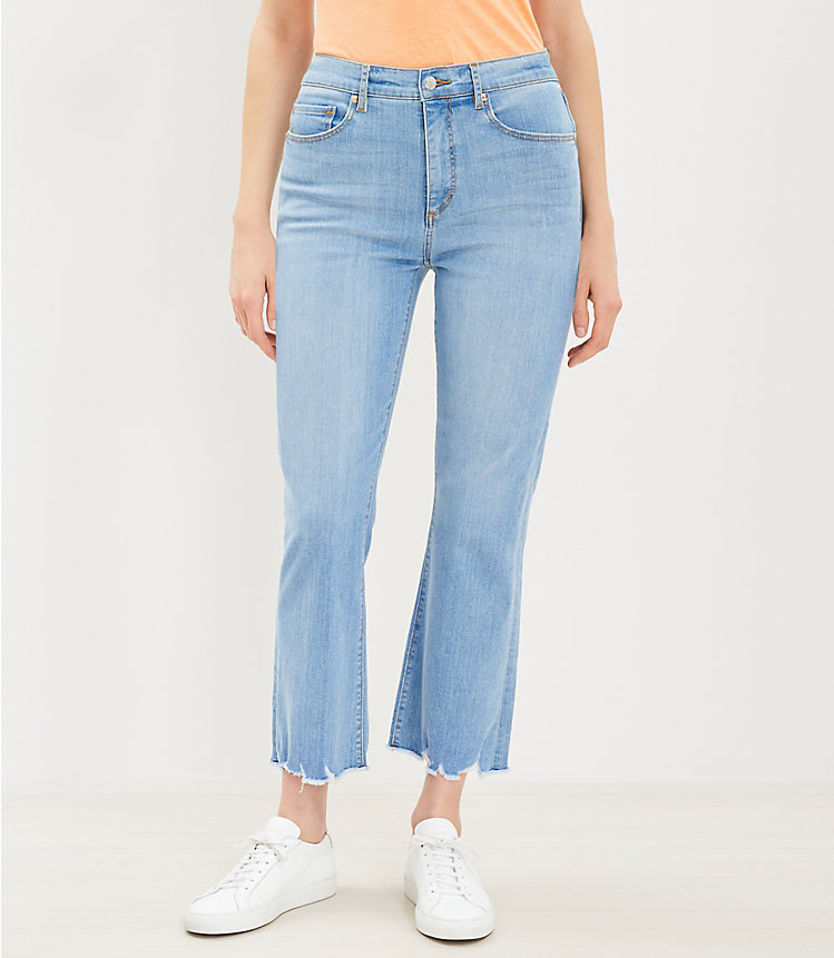Curvy Chewed Hem High Rise Kick Crop Jeans in Pure Light Indigo Wash image number null