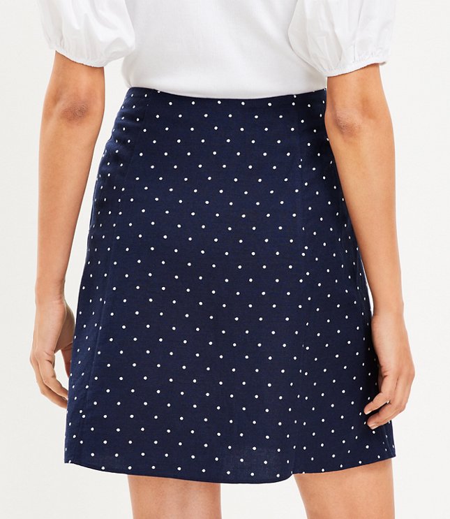 Petite Dotted Button Trim Linen Blend Skirt