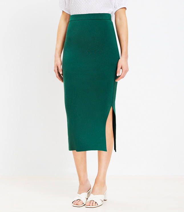 Petite Ribbed Side Slit Midi Sweater Skirt