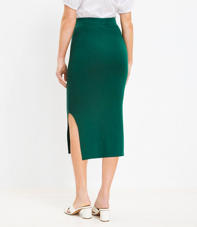 Petite Ribbed Side Slit Midi Sweater Skirt