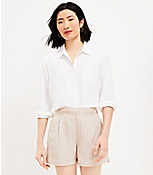 Petite Pleated Pull On Shorts in Striped Linen Blend carousel Product Image 1